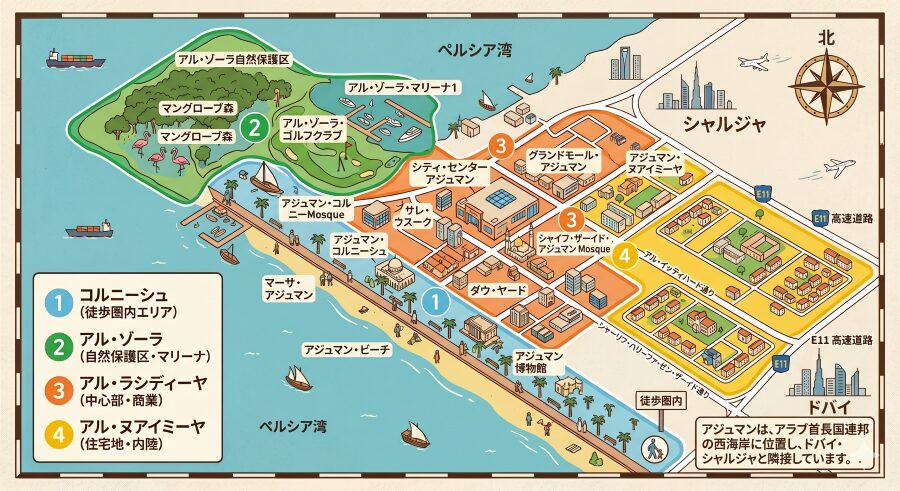 【徹底比較】アジュマンのホテル4大エリア｜治安・予算・アクセス