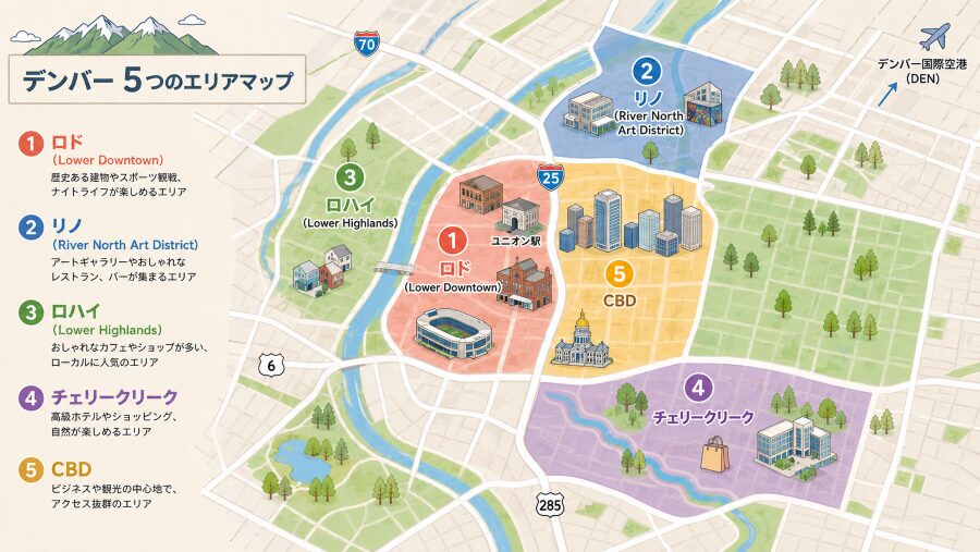 【ホテル選び】コロラド州のデンバーの5つのエリアマップ