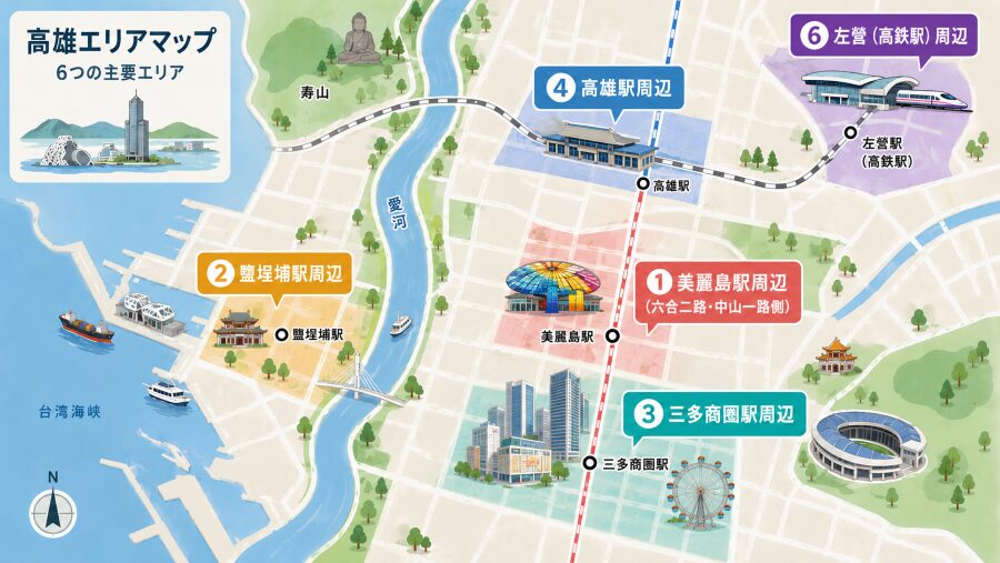 【ホテル選び】台湾の高雄の6つのエリアマップ