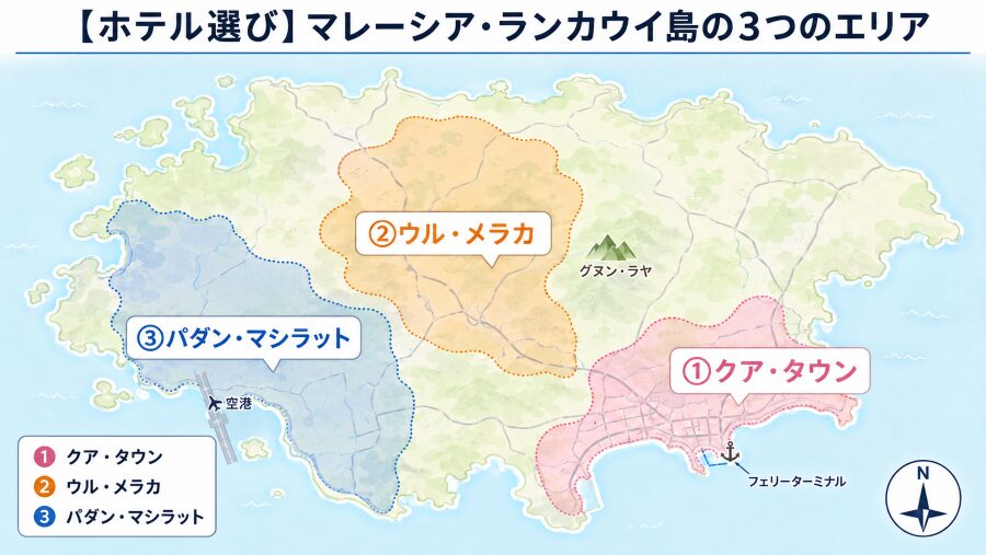 【ホテル選び】マレーシアのランカウイ島の3つのエリアマップ