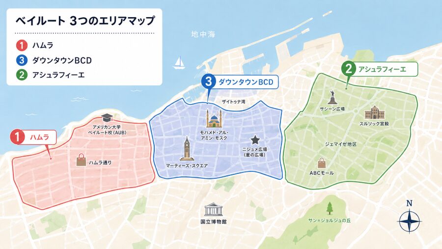 【ホテル選び】レバノンのベイルートの3つのエリアマップ