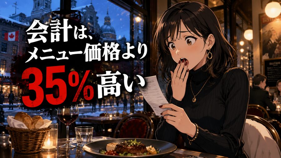 レストランの会計は、メニュー価格より35%高い