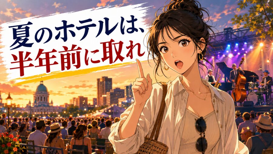 夏のホテルは、半年前に取れ