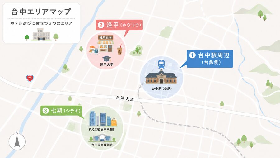 【ホテル選び】台湾の台中の3つのエリアマップ