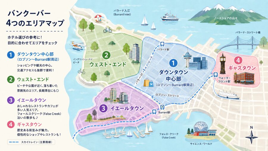 【ホテル選び】バンクーバーの4つエリアマップ