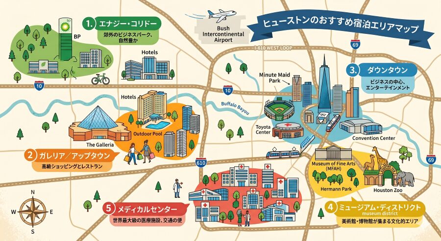 ヒューストンのおすすめ宿泊エリア