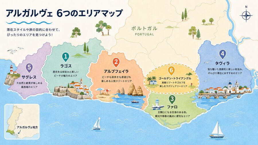 【ホテル選び】ポルトガルのアルガルヴェの6つエリアマップ