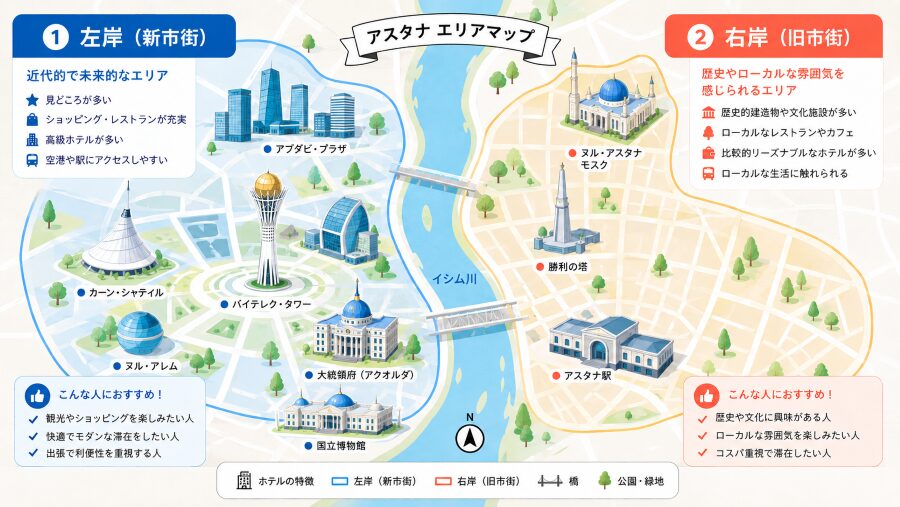 カザフスタン・アスタナの2つエリアマップ