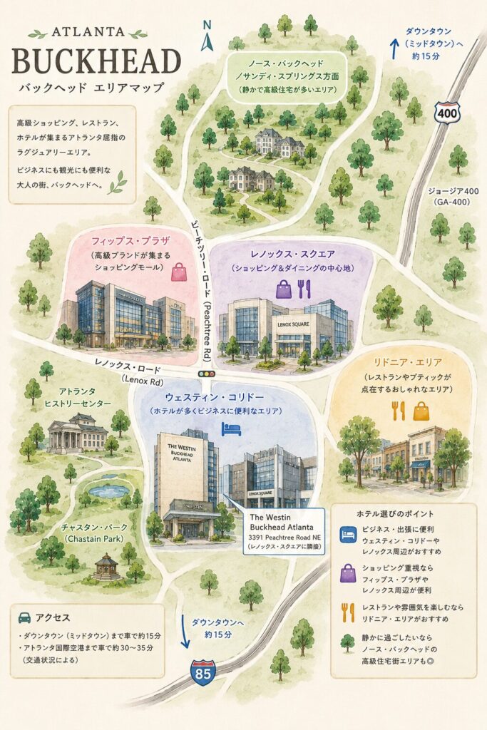 アトランタのバックヘッドのエリアマップ