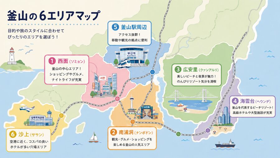 【ホテル選び】韓国の釜山の6つのエリアマップ