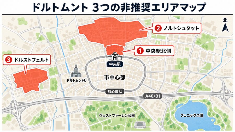 【ホテル選び】ドイツ・ドルトムントの3つの非推奨エリアマップ