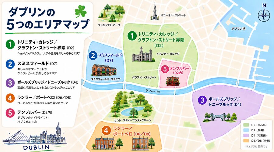 【ホテル選び】アイルランドのダブリンの5つのエリアマップ