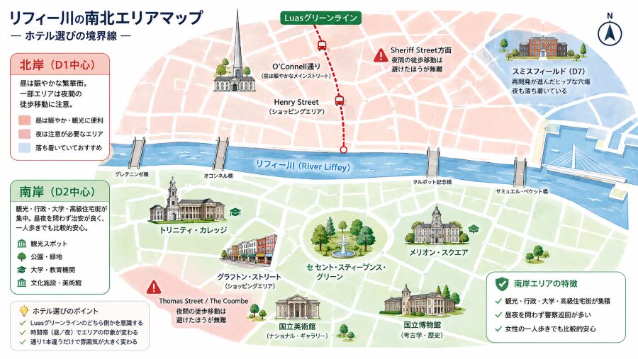 アイルランドのリフィー川の南北のエリアマップ