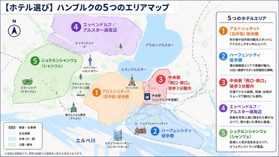 【ホテル選び】ドイツの都市ハンブルクの5つのエリアマップ