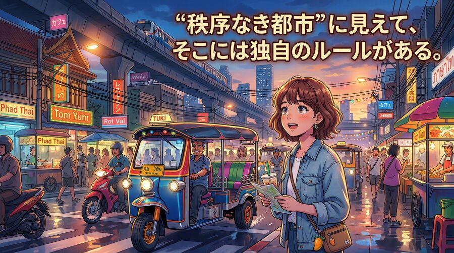 オレンジの背中が語るのは、バンコクの見えない階層図だ。