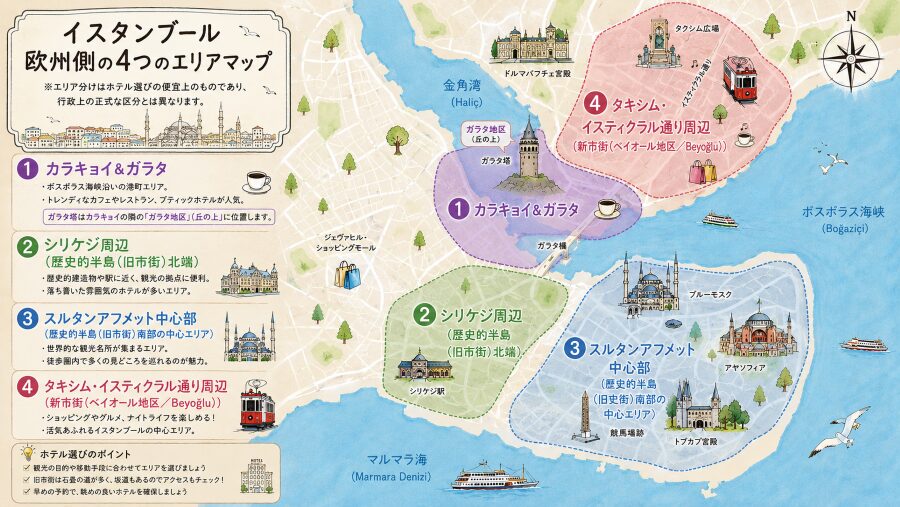 【ホテル選び】イスタンブールの4つエリアマップ（欧州側）