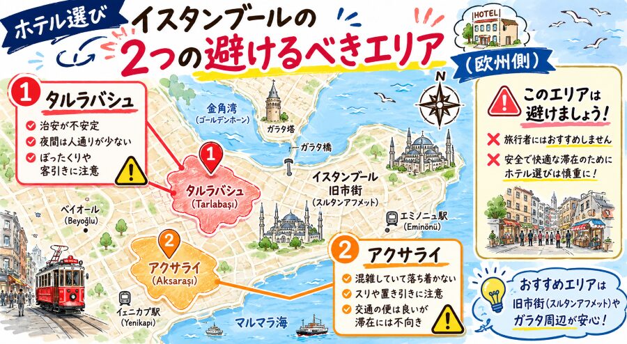 【ホテル選び】イスタンブールの2つの避けるべきエリアマップ（欧州側