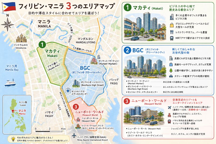 【ホテル選び】マニラの3つのエリアマップ