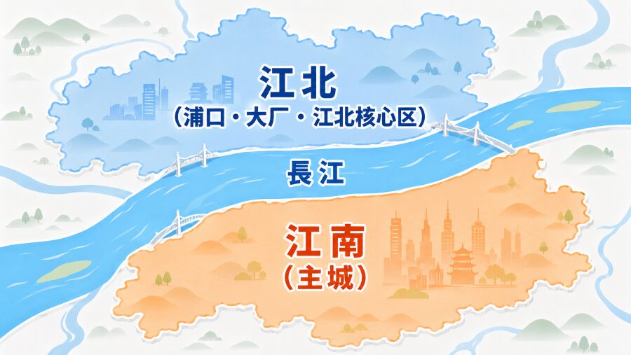 【ホテル選び】中国・南京の長江を挟んだ2つの大きな地域のエリアマップ