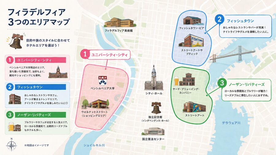 【ホテル選び】フィラデルフィアのエリアマップ3選