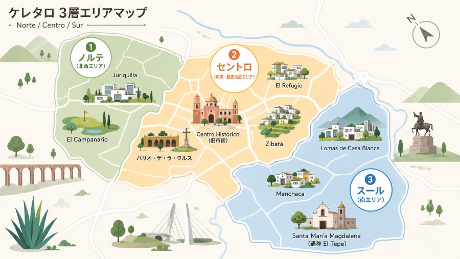 【ホテル選び】メキシコ・ケレタロの３つのエリアマップ