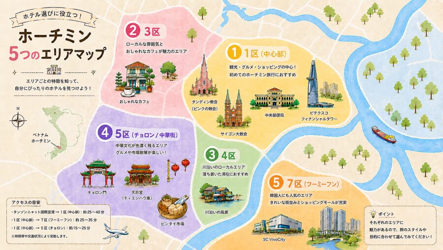 ホテル選び、ホーチミン5つのエリアマップ