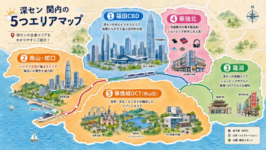 ホテル選び：深セン・関内の5つエリアマップ