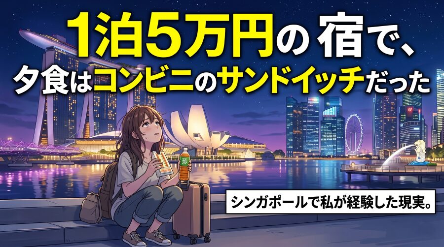 1泊5万円の宿で、夕食はコンビニのサンドイッチだった