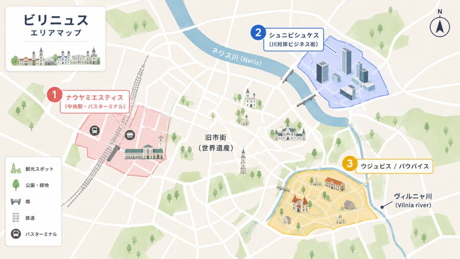 【ホテル選び】リトアニアの首都ビリニュスの3つのエリアマップ
