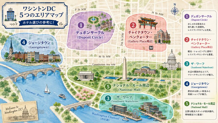 ワシントンDCの5つのエリアマップ