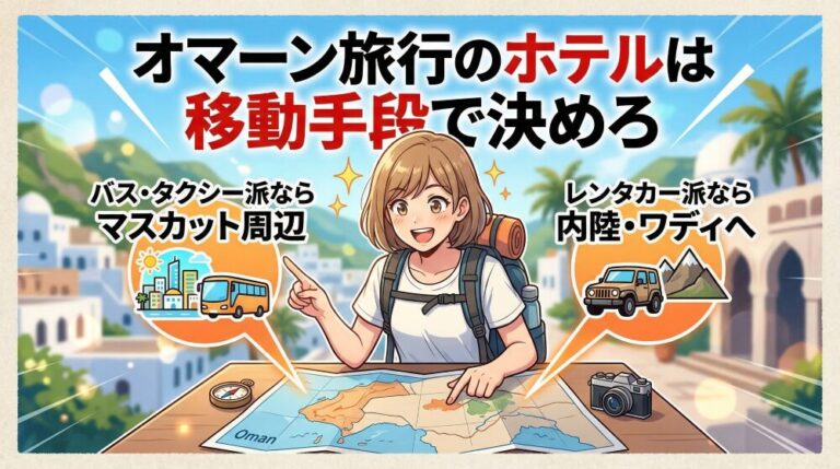 オマーン旅行のホテルは移動手段で決めろ|マスカットエリア解説