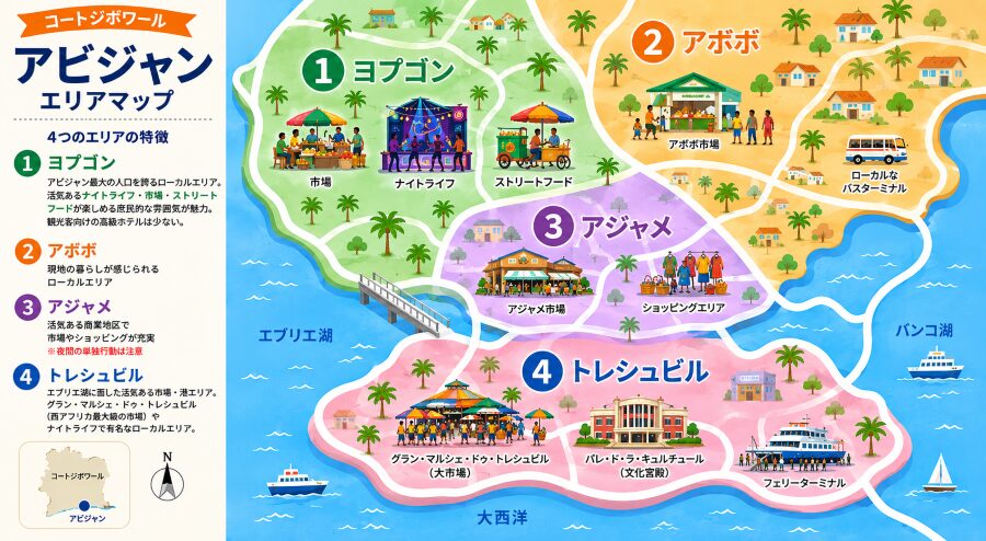 【ホテル選び】コートジボワールのアビジャンの4つエリアマップ