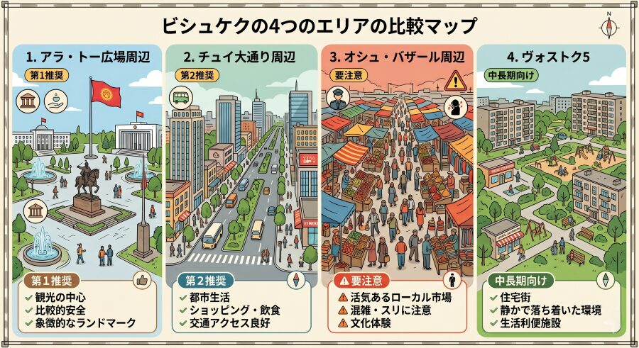ビシュケク主要4エリア比較