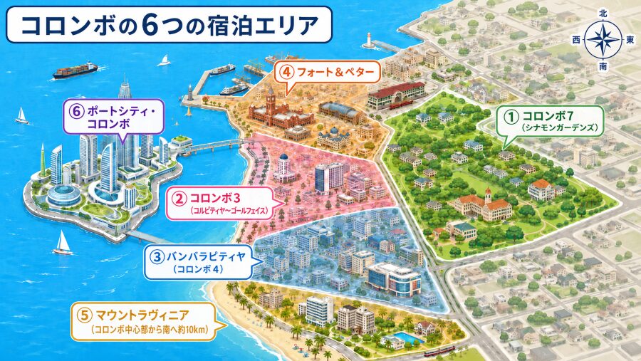 【ホテル選び】スリランカ・コロンボの6つのエリアマップ