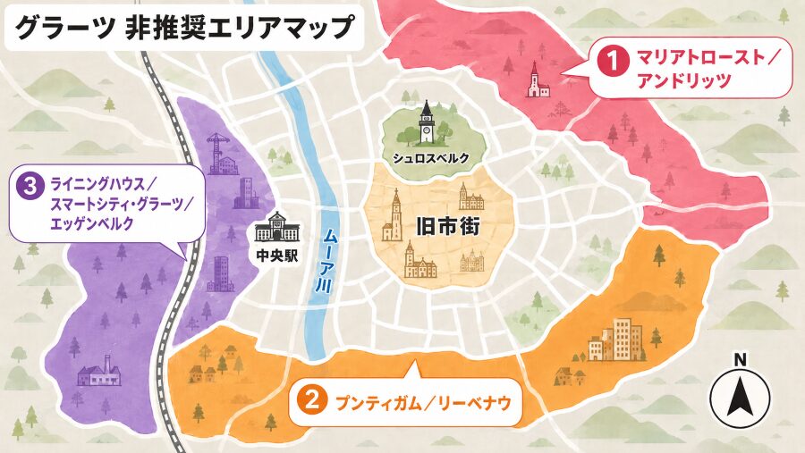【ホテル選び】オーストリア・グラーツの3つの非推奨エリアマップ