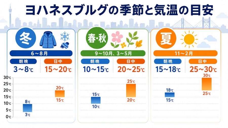 ヨハネスブルグの季節と気温の目安