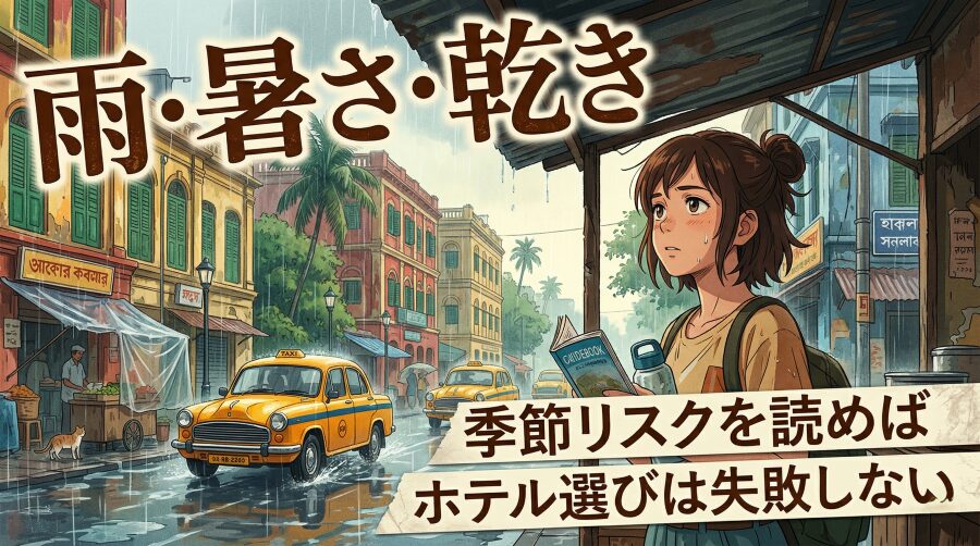 雨・暑さ・乾き――季節リスクを読めばホテル選びは失敗しない