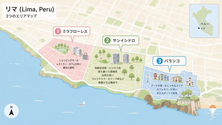 【ホテル選び】ペルーリマの3つのエリアマップ