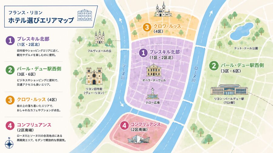 【ホテル選び】フランスのリヨンの4つのエリアマップ