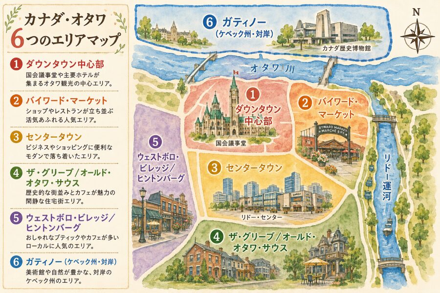 【ホテル選び】カナダのオタワの6つのエリアマップ