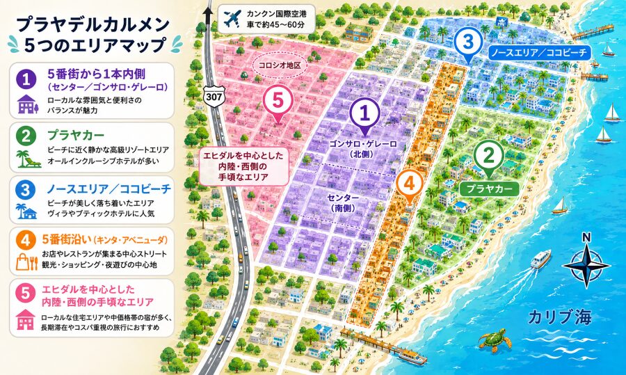 【ホテル選び】メキシコのプラヤデルカルメンの5つのエリアマップ