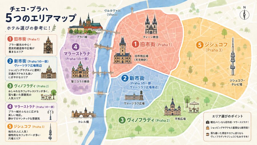 【ホテル選び】チェコのプラハの5つエリアマップ