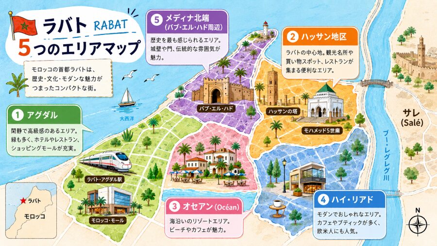 【ホテル選び】モロッコのラバトの5つのエリアマップ