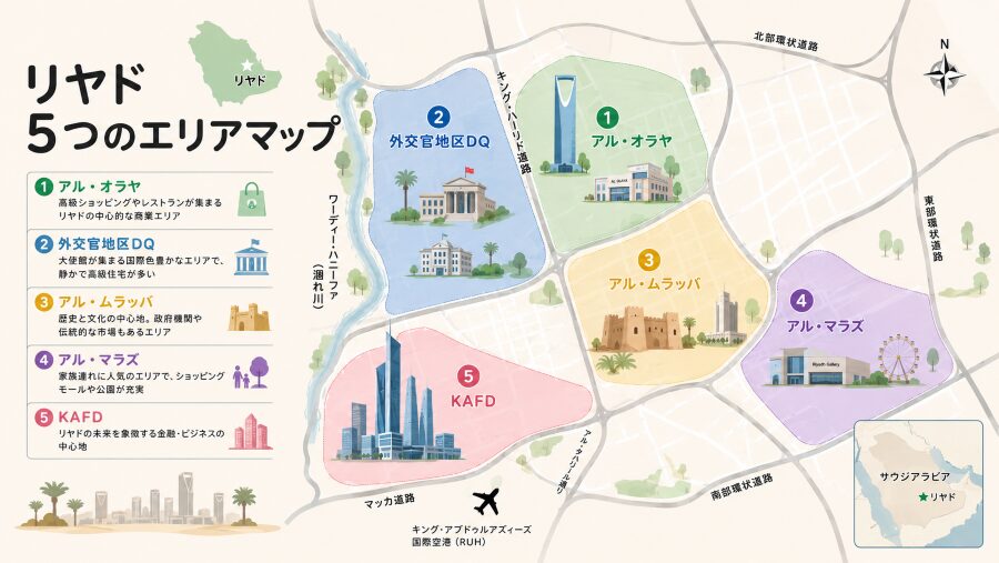 【ホテル選び】リヤドの5つエリアマップ