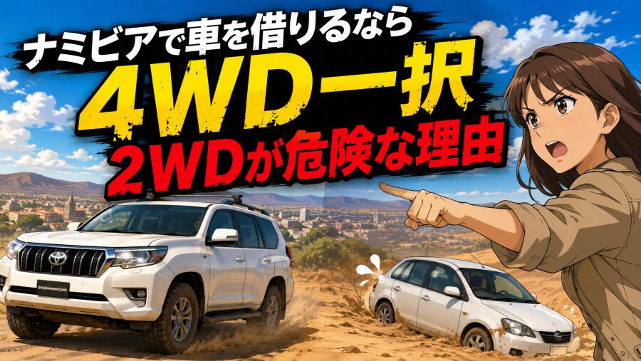 ナミビアで車を借りるなら4WD一択　2WDが危険な理由