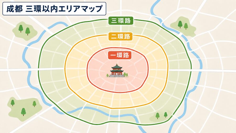 成都の三環以内のエリアマップ