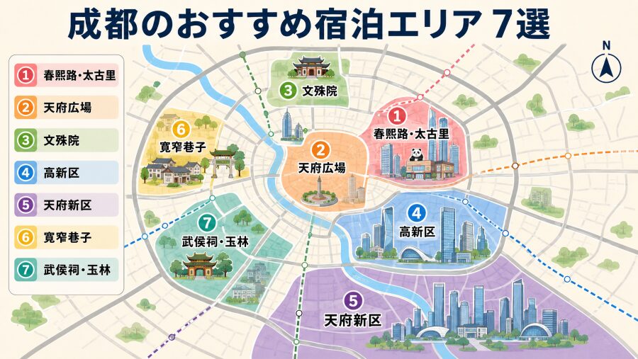 【ホテル選び】四川省成都の7つのエリアマップ