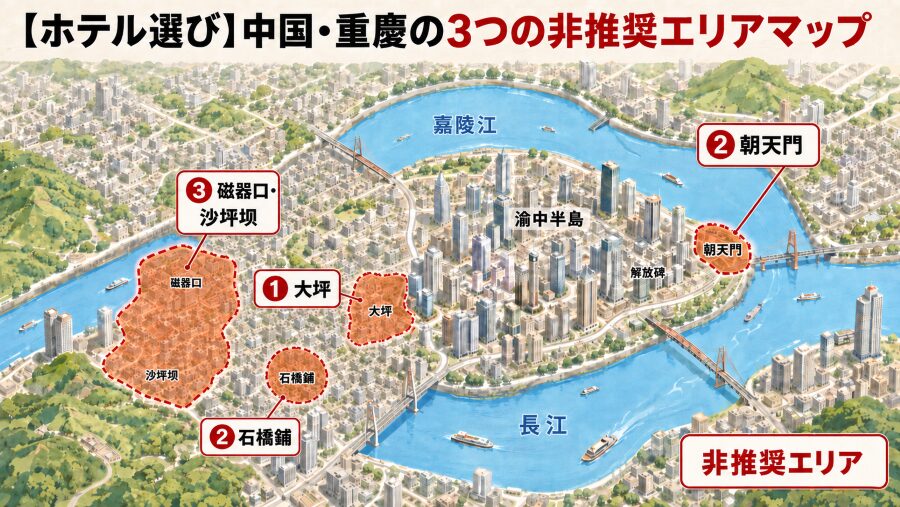【ホテル選び】中国・重慶の3つの非推奨エリアマップ