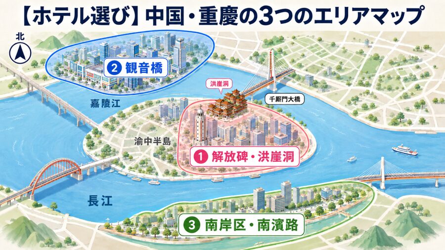 【ホテル選び】中国・重慶の3つのエリアマップ