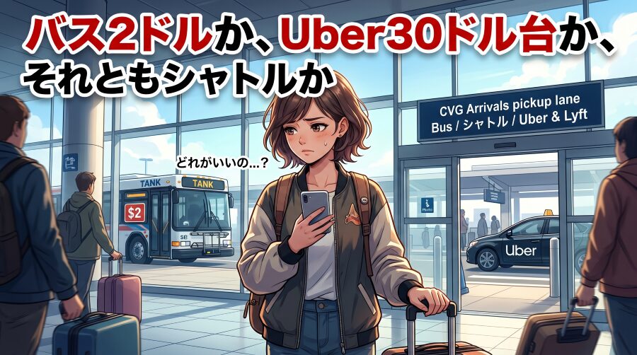 バス2ドルか、Uber30ドル台か、それともシャトルか